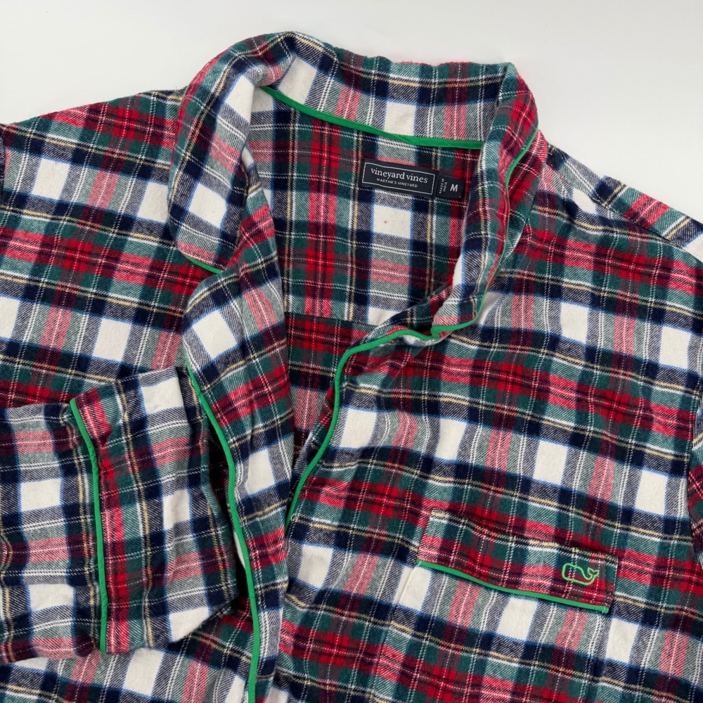 Vineyard Vines Pajama Top Mens M Red Green Plaid Flannel Button Up Sleep Shirt